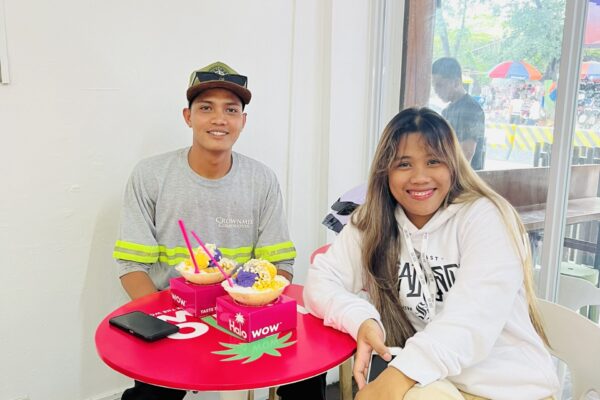 Customers holding Halo-Halo dessert cups at Halowow Taytay Rizal Philippines